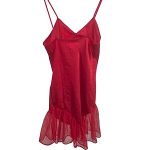 Red Petra Fashions Lingerie Mini Dress Sleeveless Sheer Ruffle‎ Trim